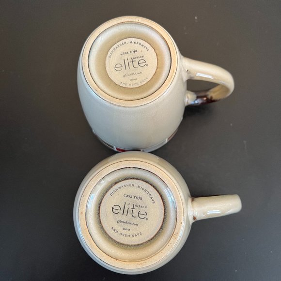 Pair of GIBSON Elite Casa Roja Stoneware Mugs w/ Small Square Glazed Tile Border - Picture 8 of 10